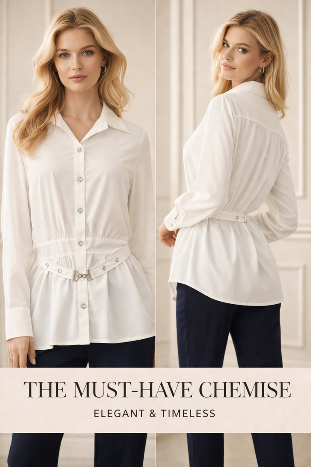 Elegant White Button-Down Chemise