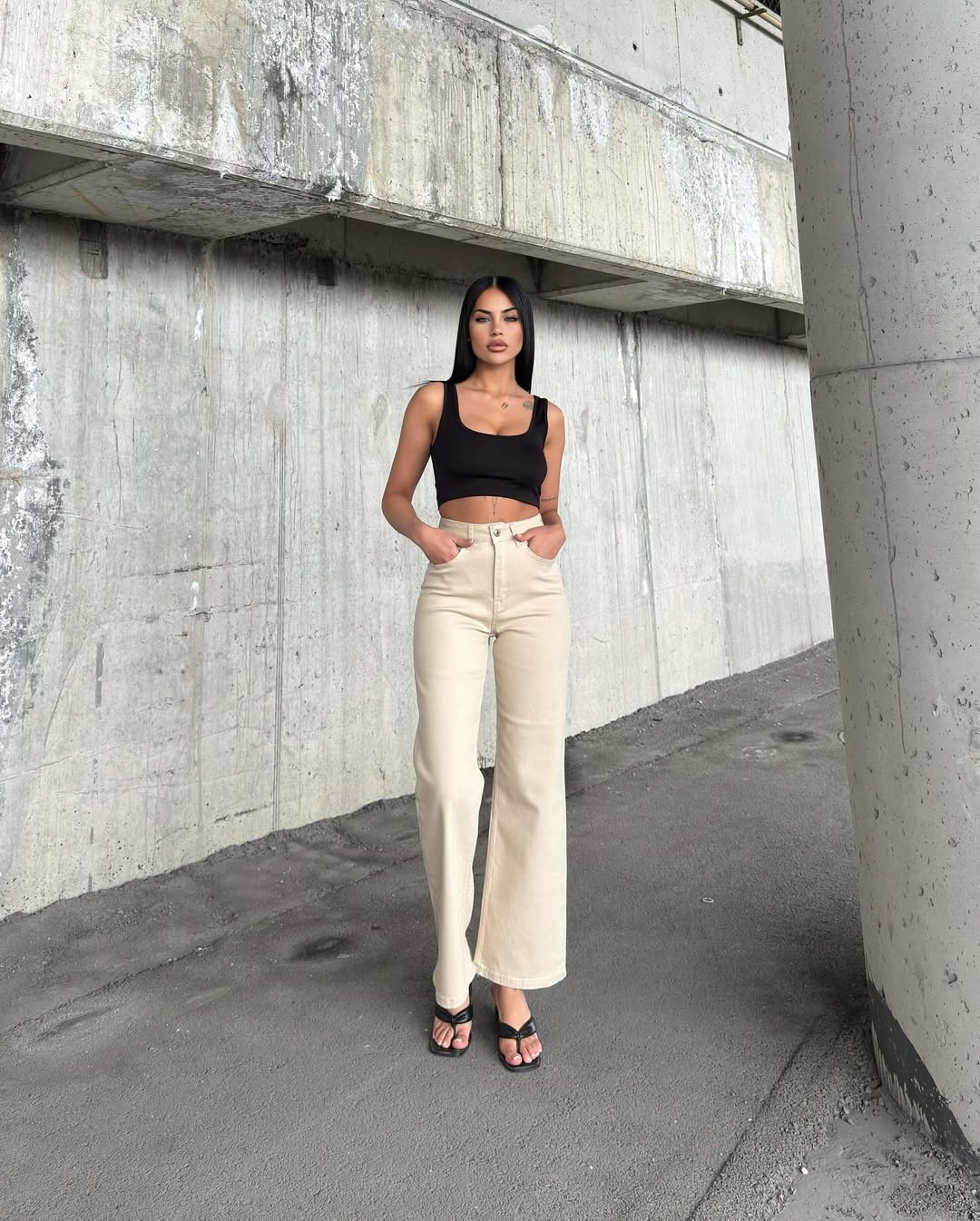 Miele Beige high-waisted Jeans