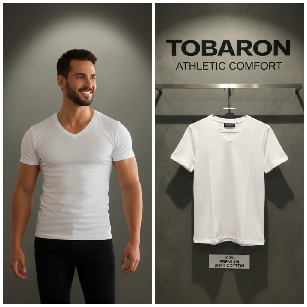 Classic White V-neck T-shirt Cotton Undershirt
