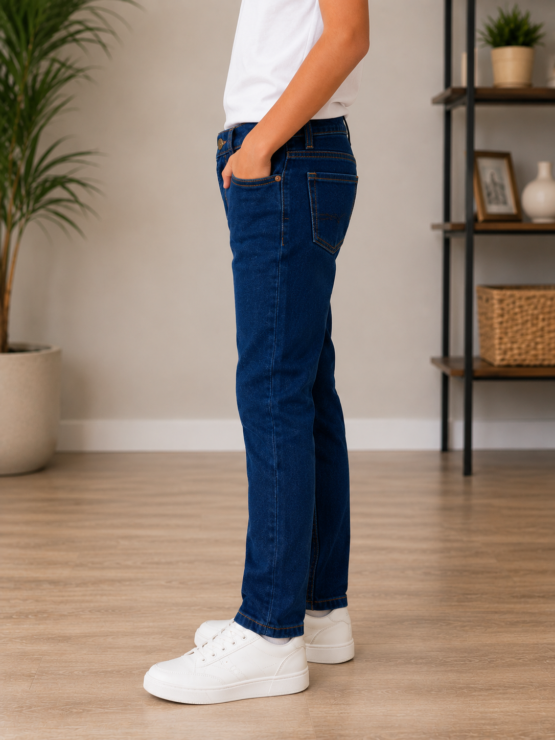 Boy's pair of dark-wash blue jeans
