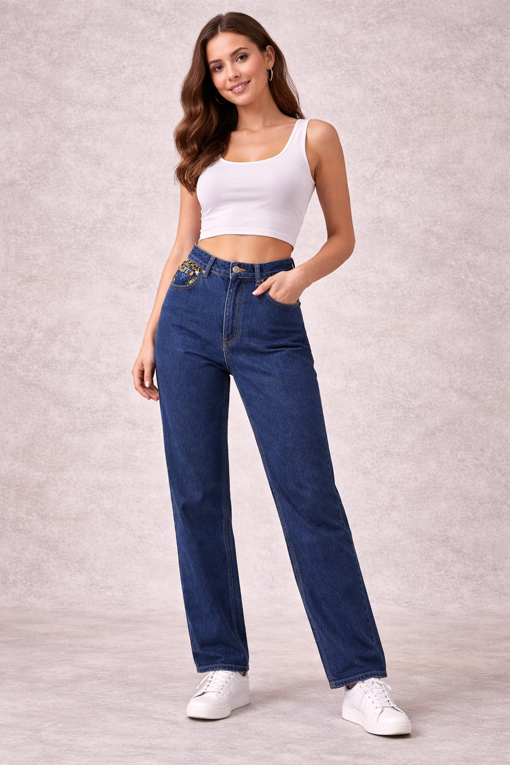 Lacivert High-Waisted Navy Jeans – Sizes 38–44
