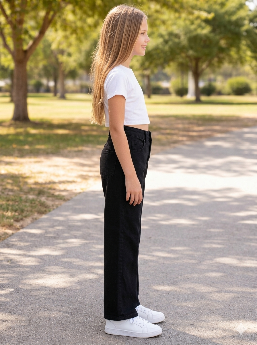 Girls Black High-Waisted wide-leg Jeans