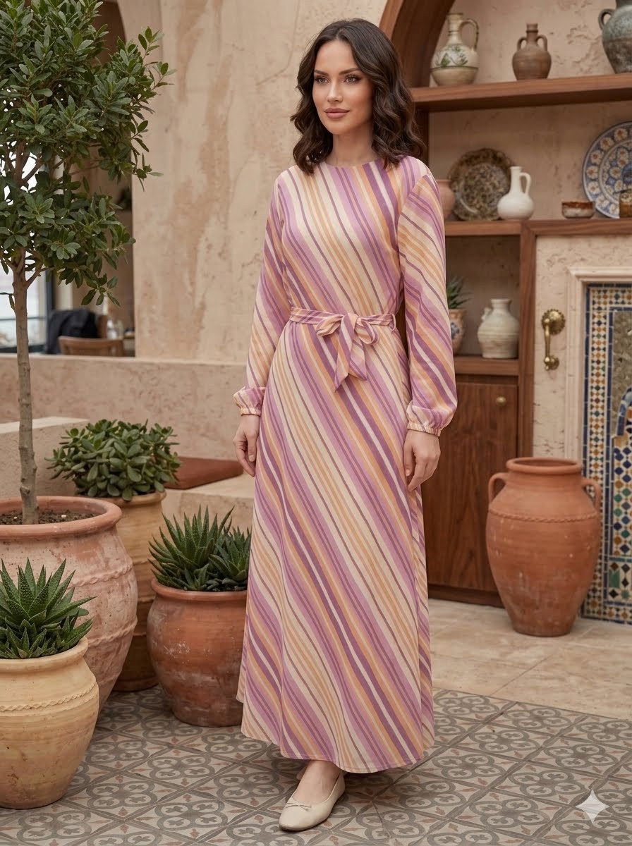 Maxi Dress with Diagonal Stripe Pattern