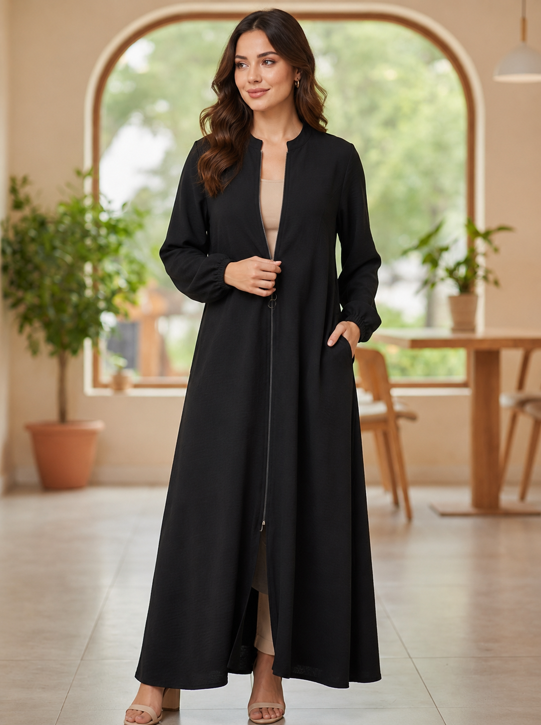 Chic black cotton abaya-style dress