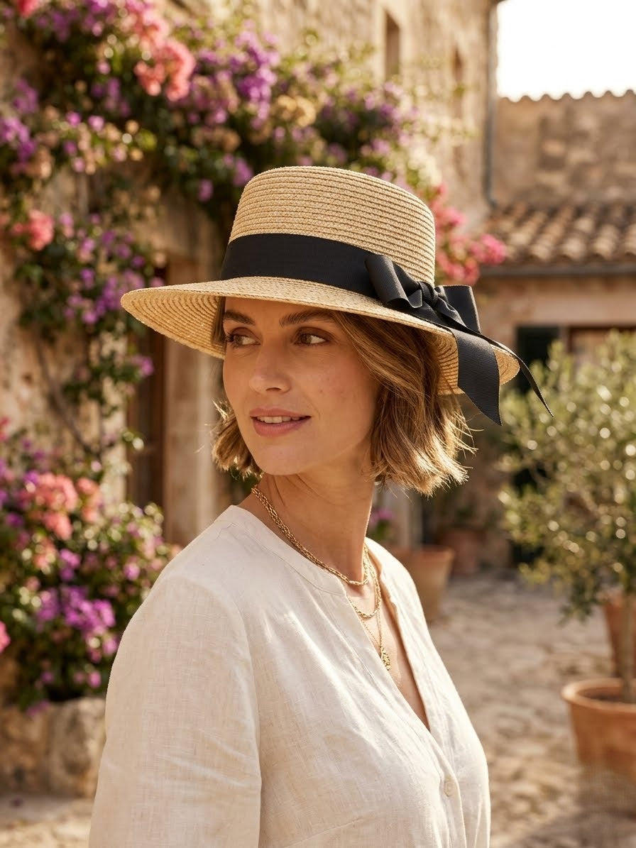 Elegant natural straw boater hat