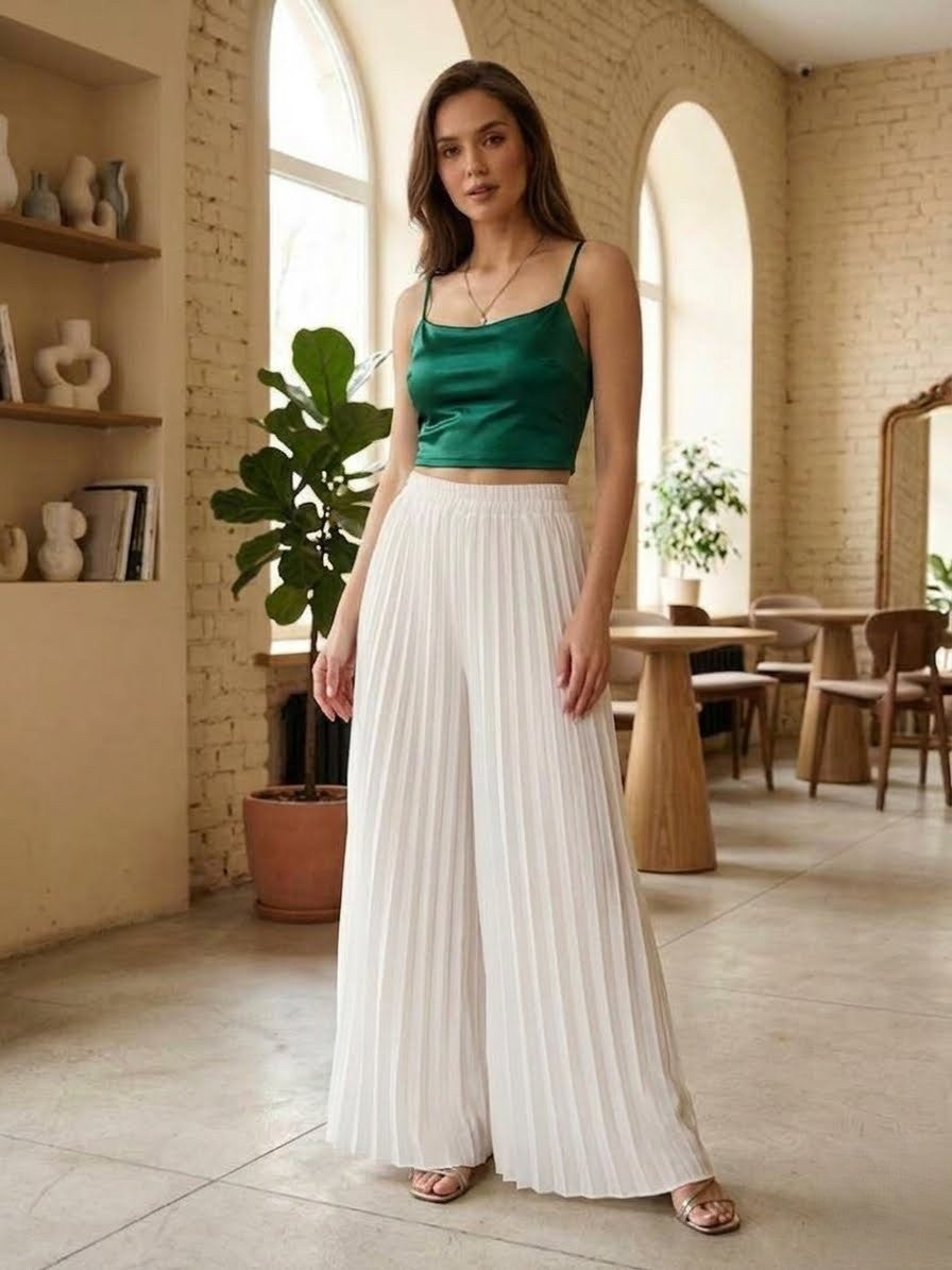 Flowy high-waisted wide-leg trousers -padded