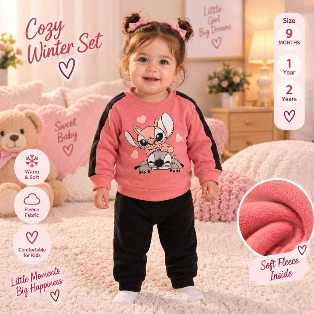 Stitch & Angel Fleece Two-Piece Winter Set for Girls