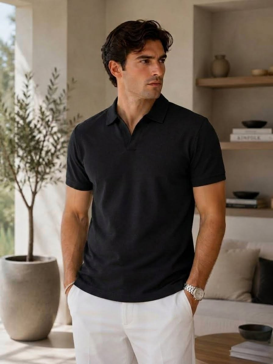 Men short-sleeved polo shirt -jacquard textile