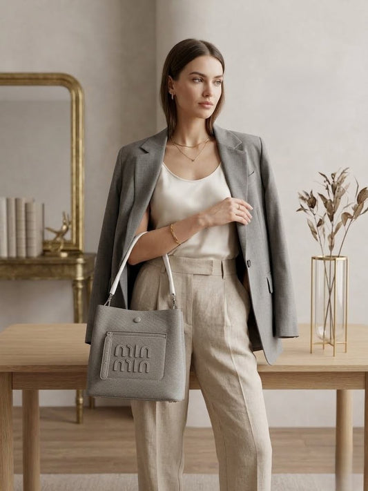 Chic grey bucket bag