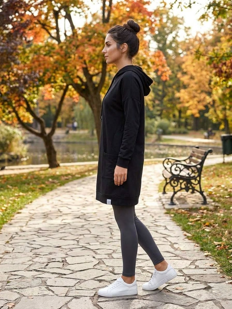 Black long-line hoodie dress