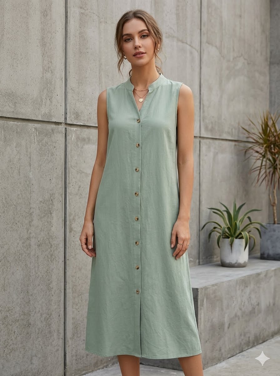 Elegant maxi-length shirt dress