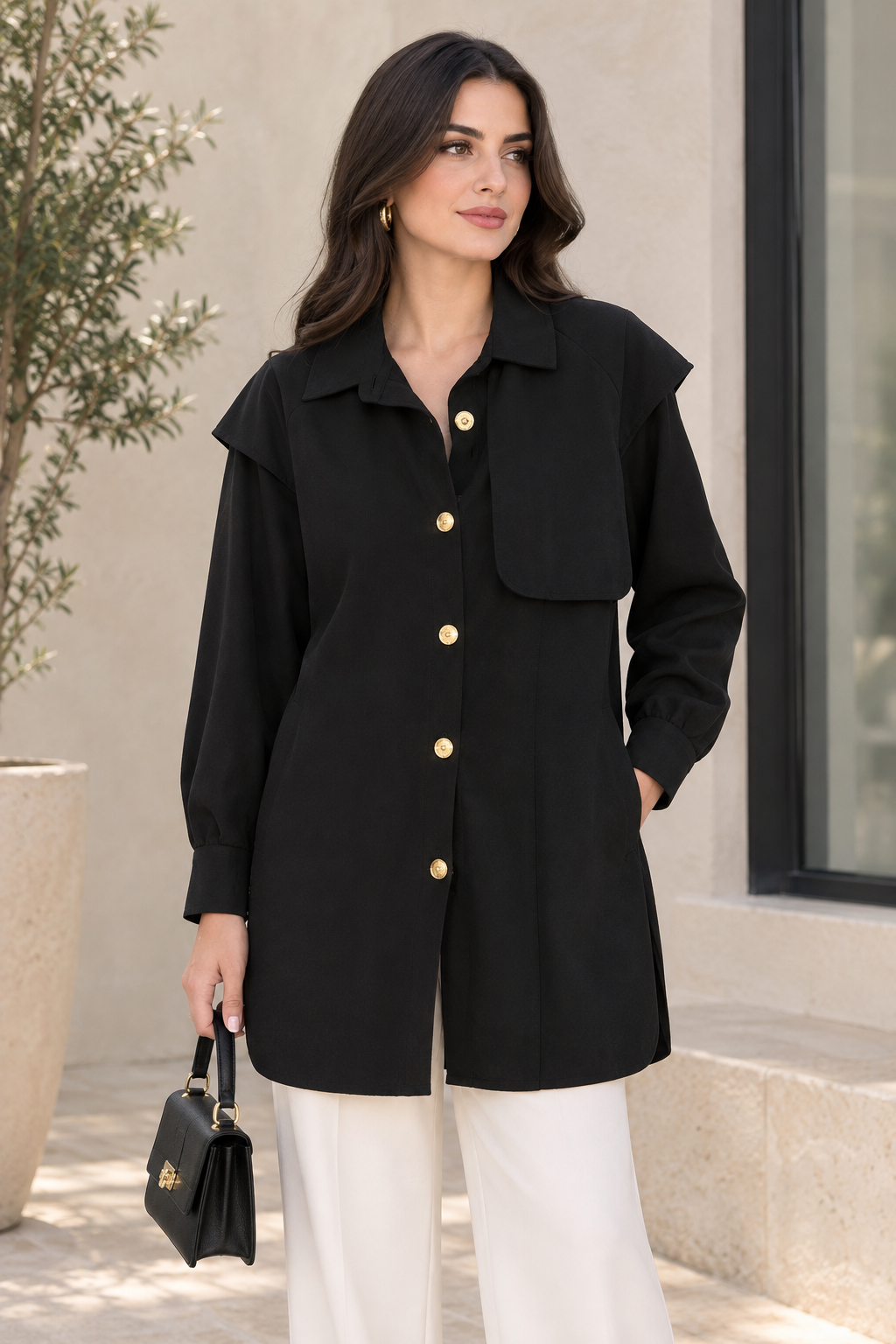 Elegant black trench-style jacket