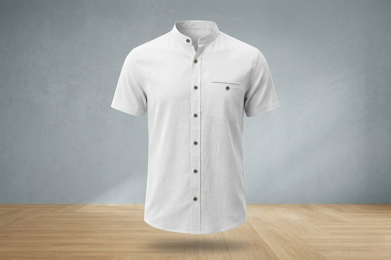 Elegant short-sleeved linen chemise - Slim fit