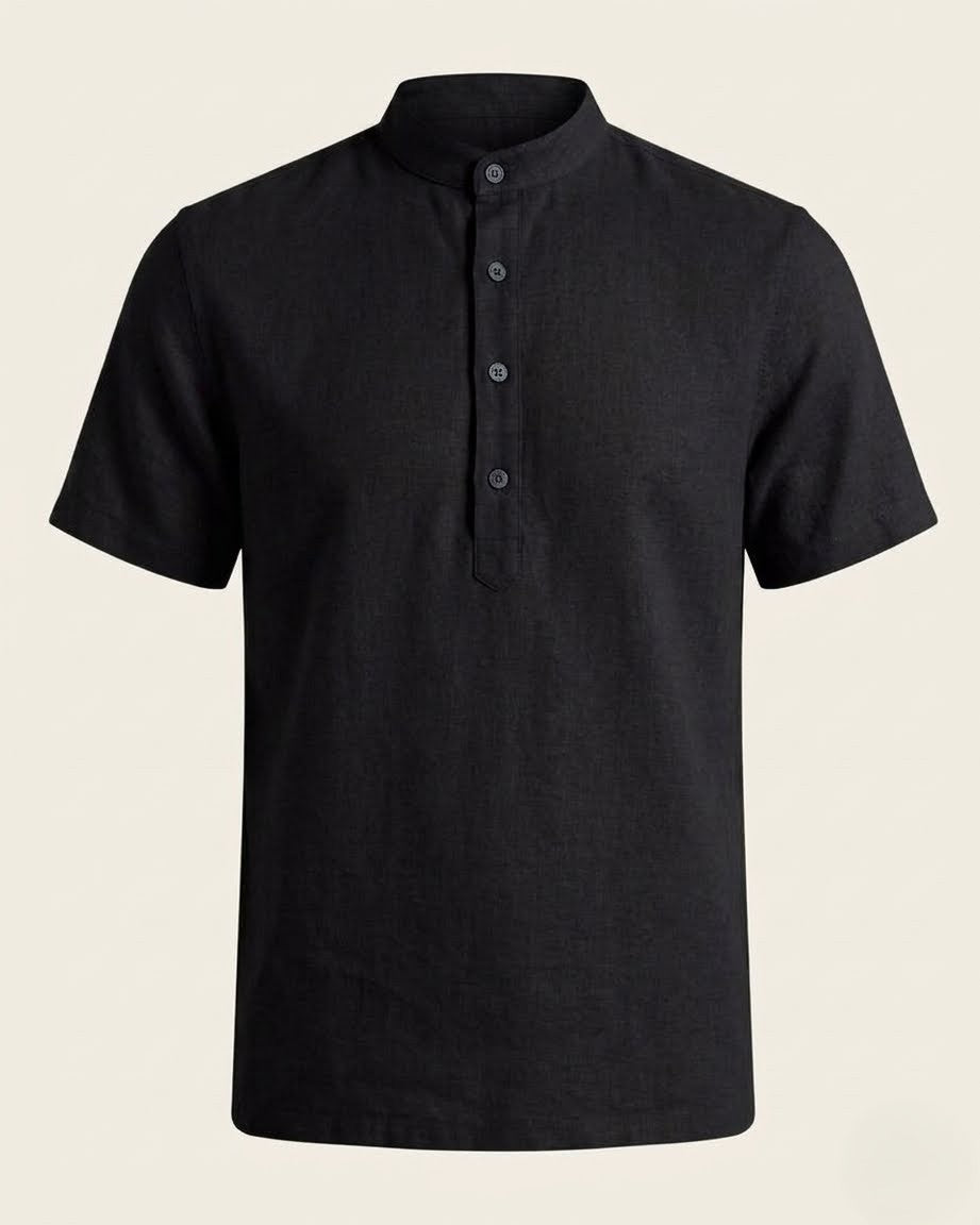 sophisticated short-sleeved linen Henley shirt