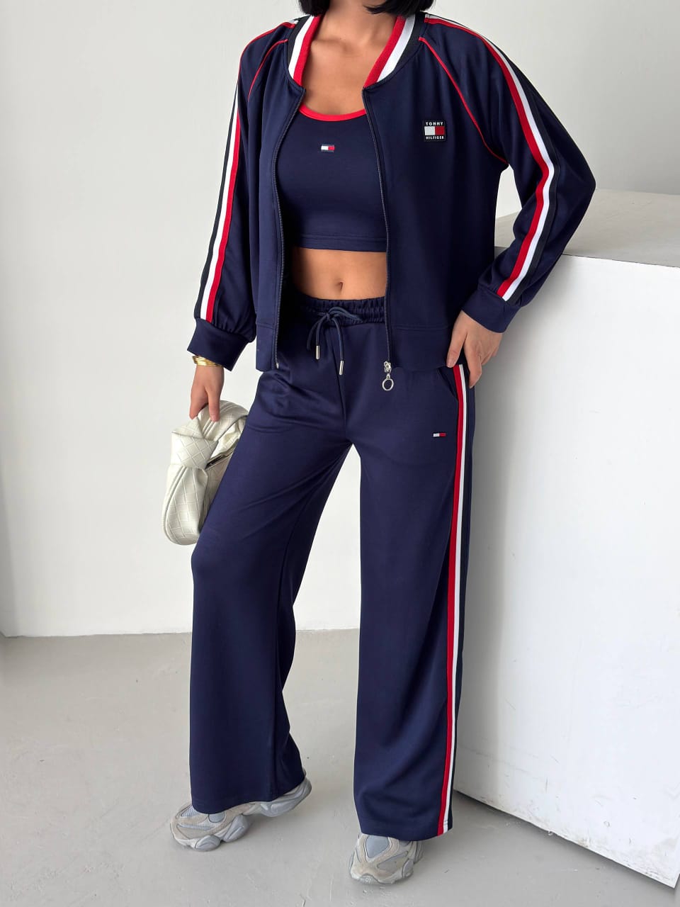 Women's Navy, Red & White Three-Piece Tracksuit Set