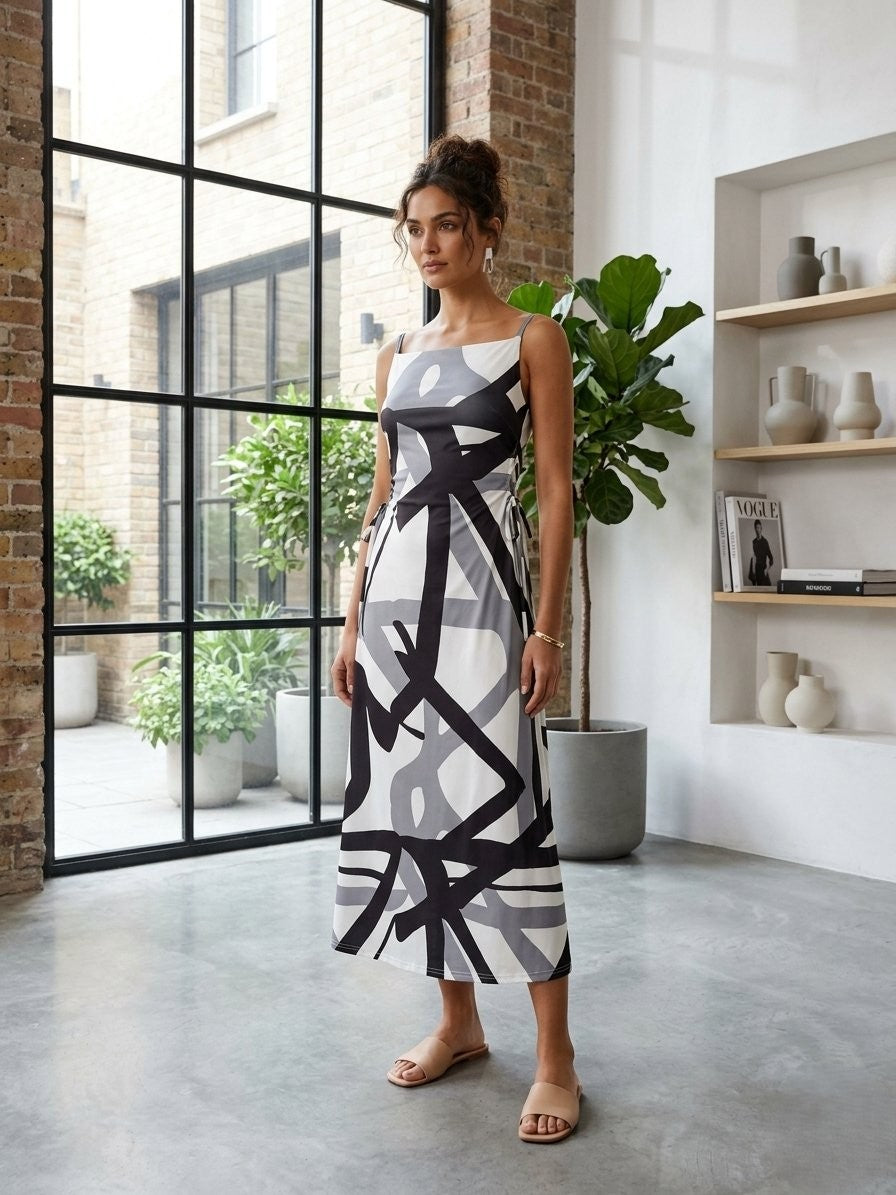 Artistic abstract print dress