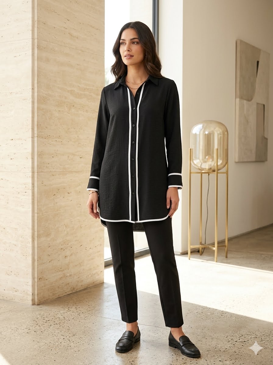 A relaxed, oversized long-sleeve chemise