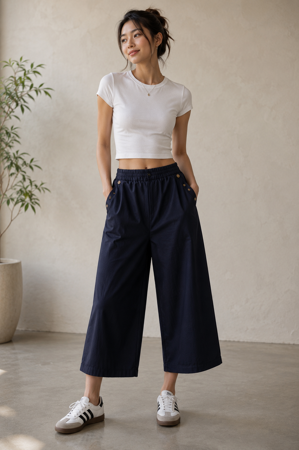 High-waisted, wide-leg culottes tensel