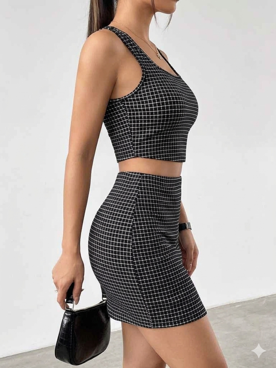 Set, trendy black and white two-piece crop set