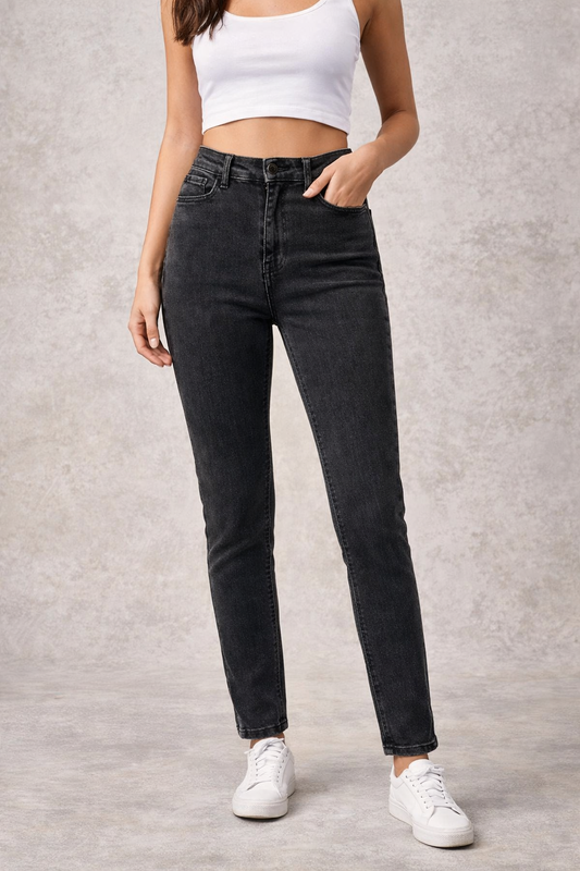 Real Focus High-Waisted Skinny Jeans -Dark Grey