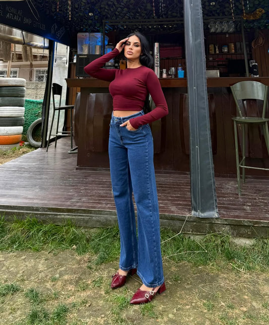 Miele High-rise Waist Mid-wash Blue Jeans with scarve