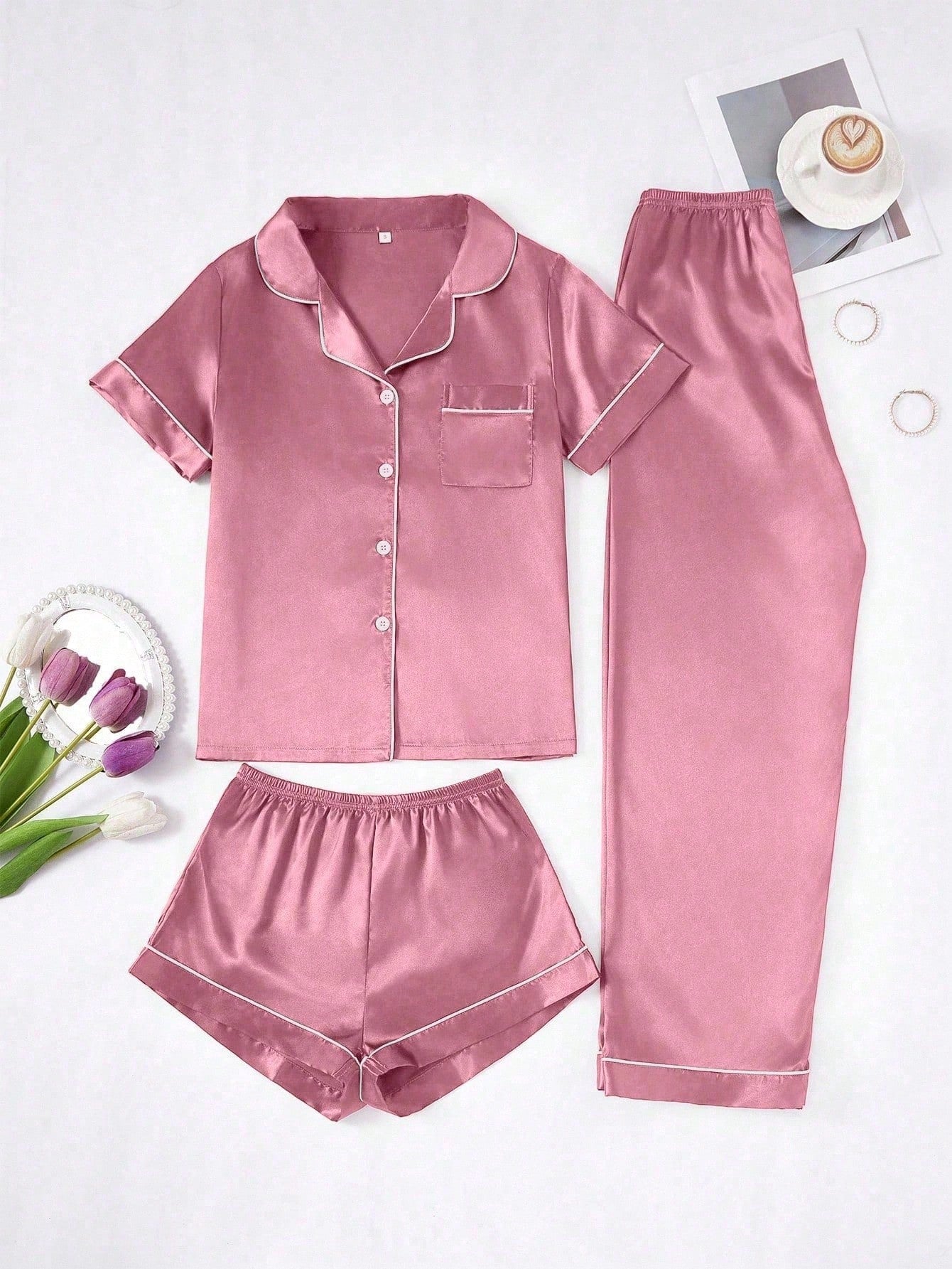Three-piece Satin Pyjama Set