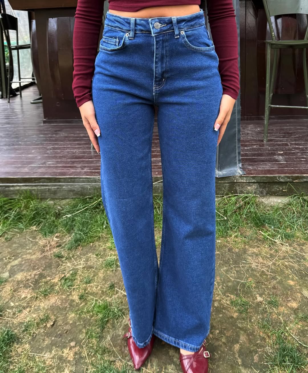 Miele High-rise Waist Mid-wash Blue Jeans with scarve