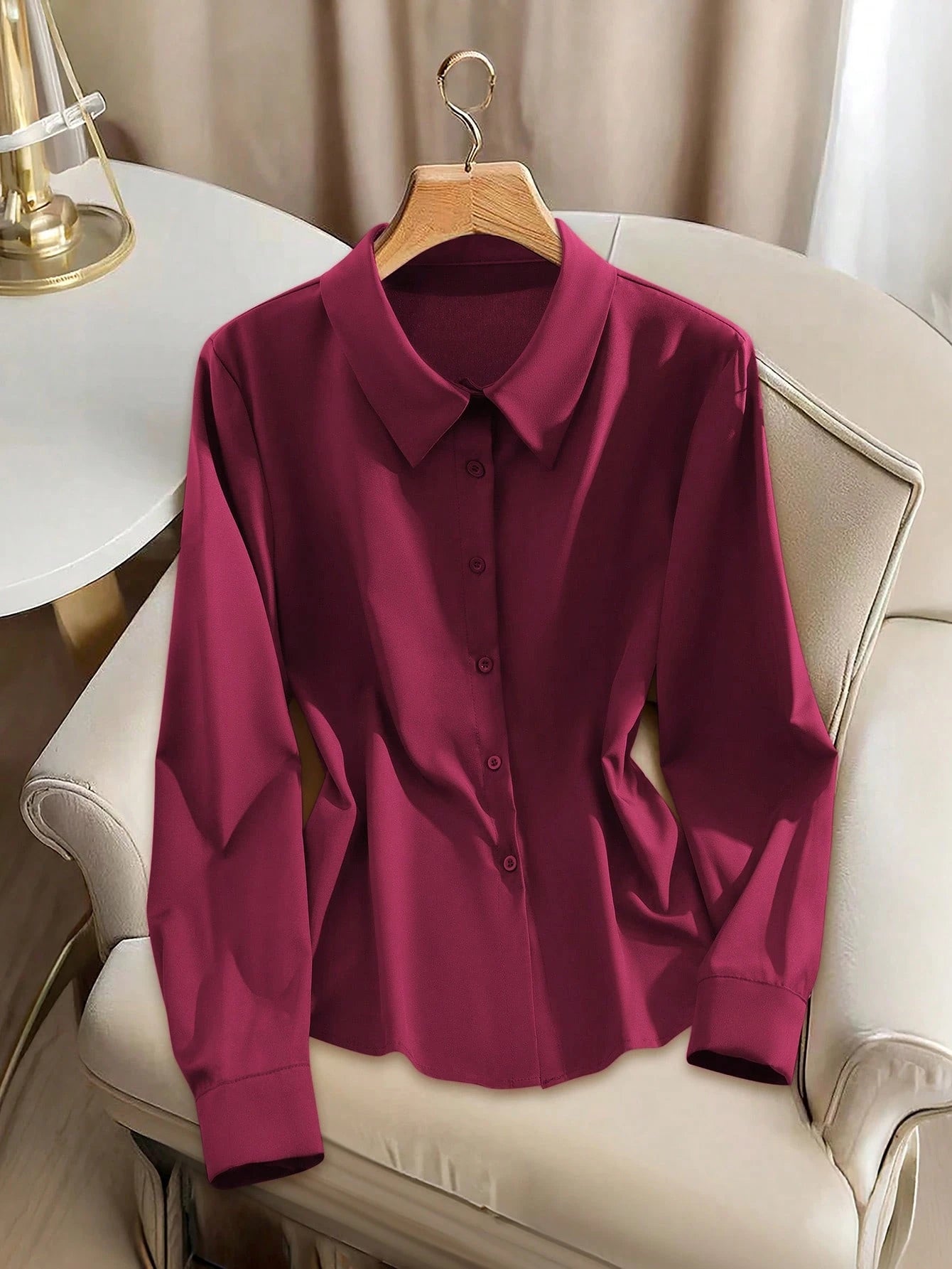Elegant Burgundy Button-Down Chemise