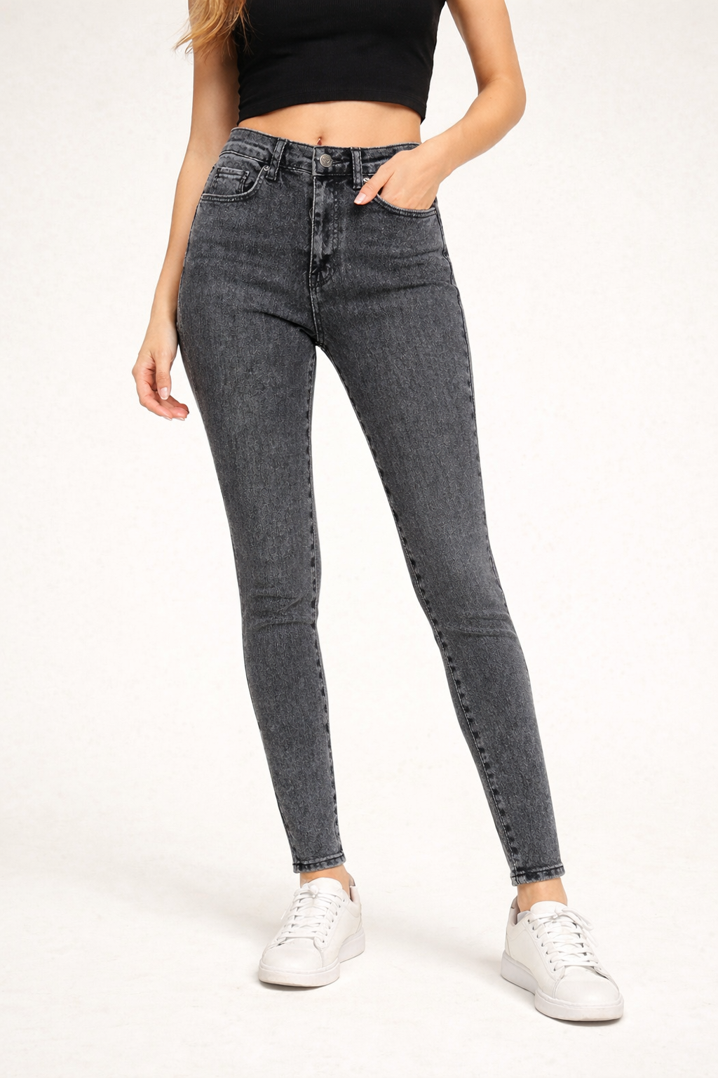 Coral Focus High-Waisted Skinny Jeans