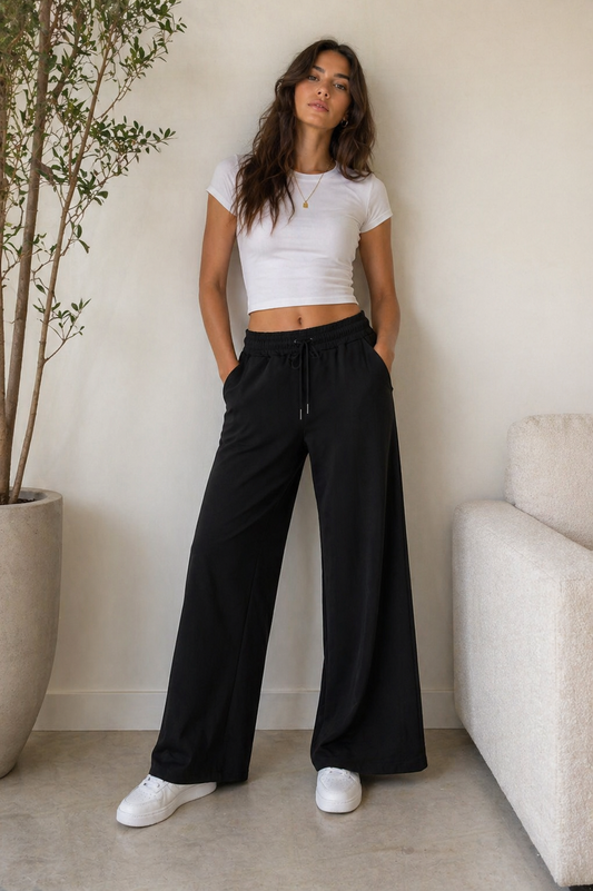 Black wide-leg lounge pants