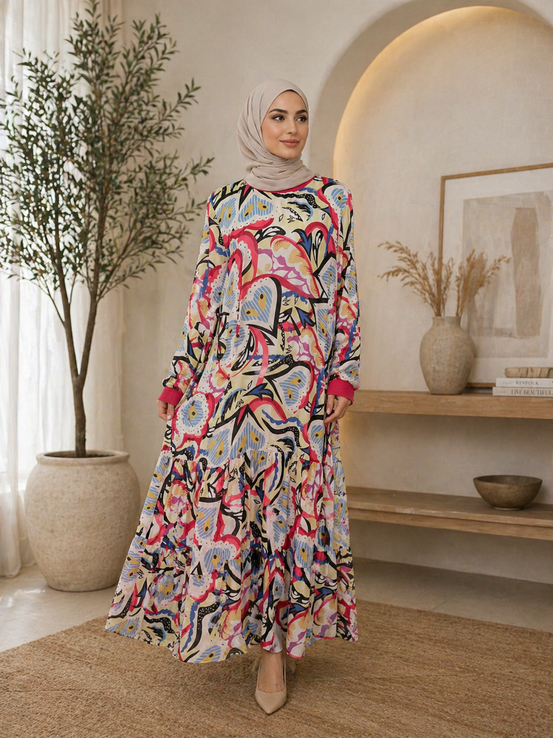 Vibrant, multi-colored maxi dress