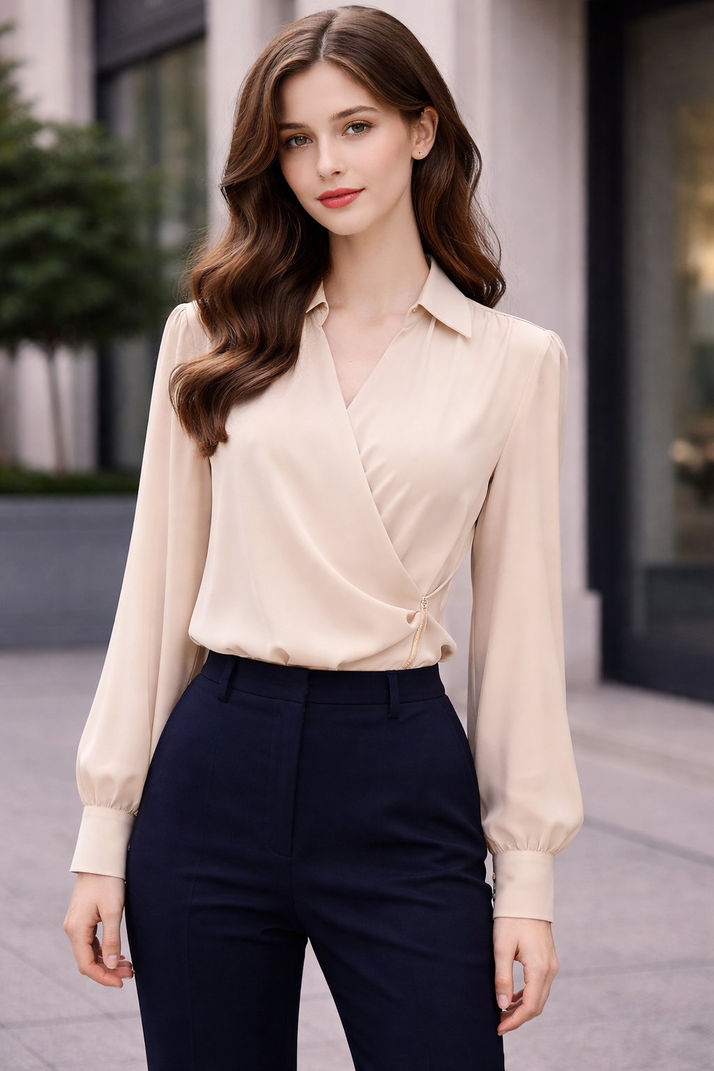 Chic Champagne-Colored Wrap Top