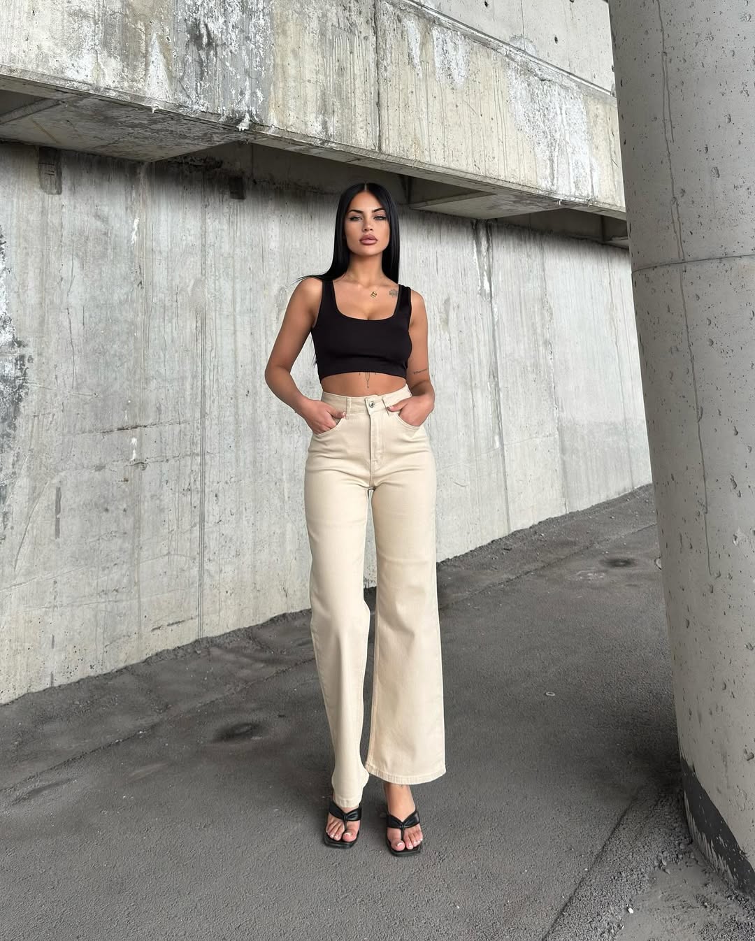 Miele Beige high-waisted Jeans