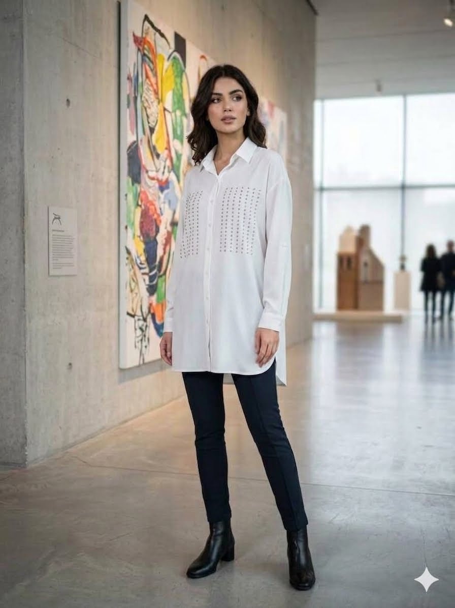 Black button-down tunic-style chemise