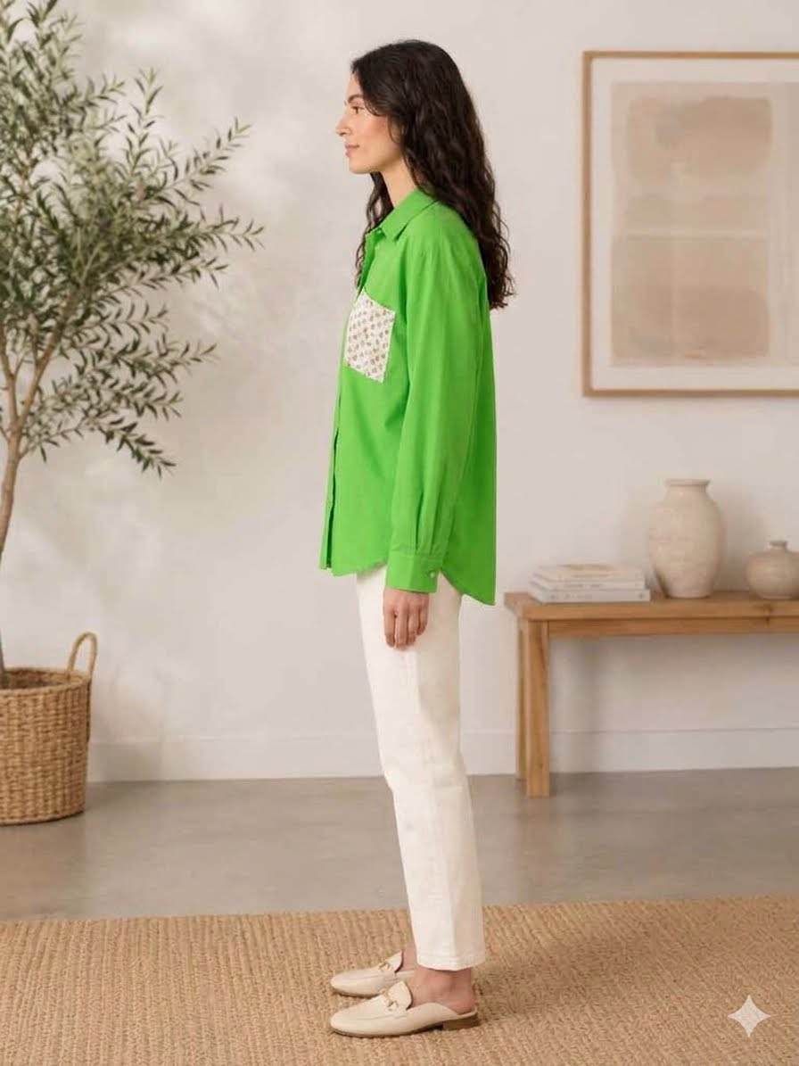 Vibrant, apple-green button-down chemise