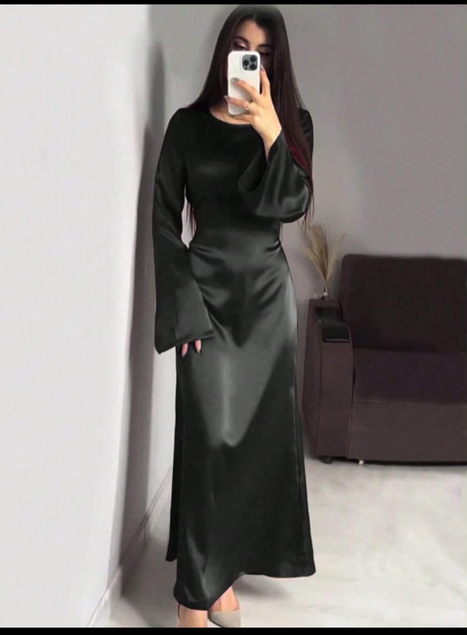 Elegant maxi-length satin dress