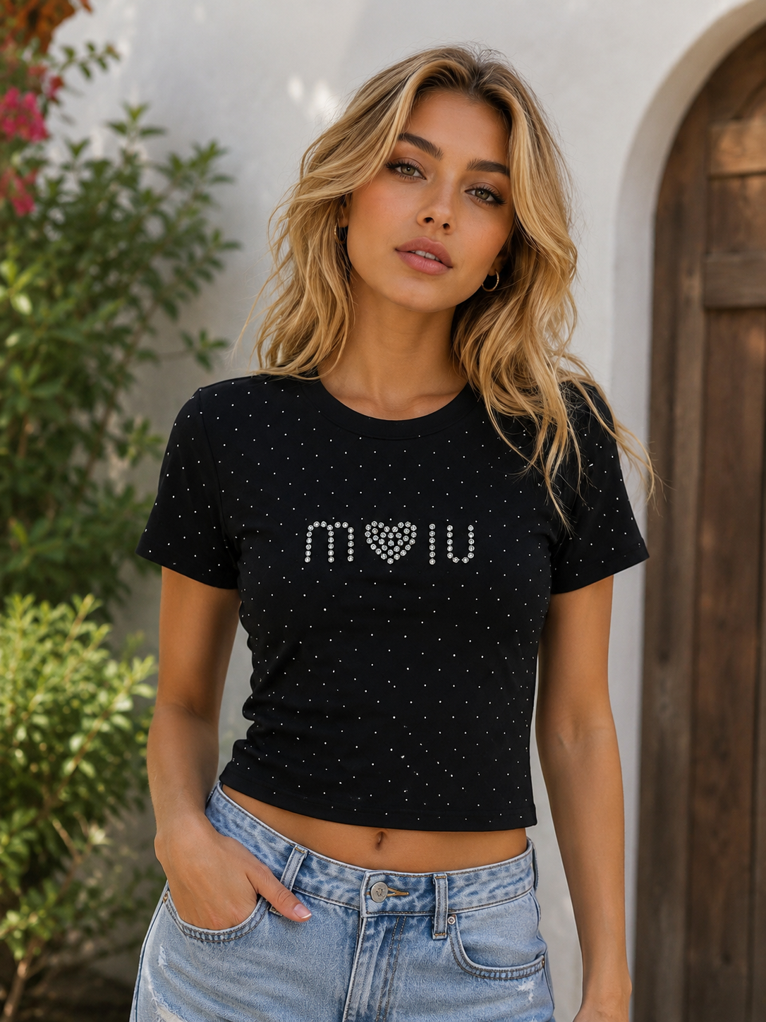 Crewneck slim fit crop t-shirt