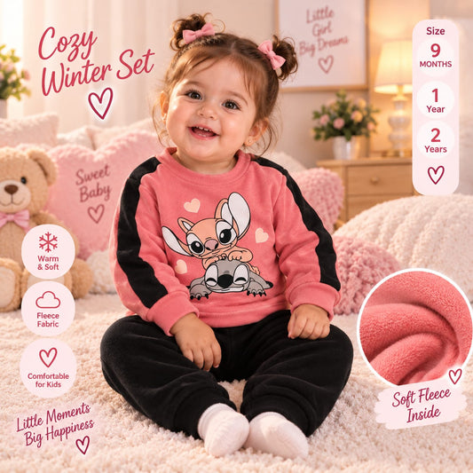 Stitch & Angel Fleece Two-Piece Winter Set for Girls