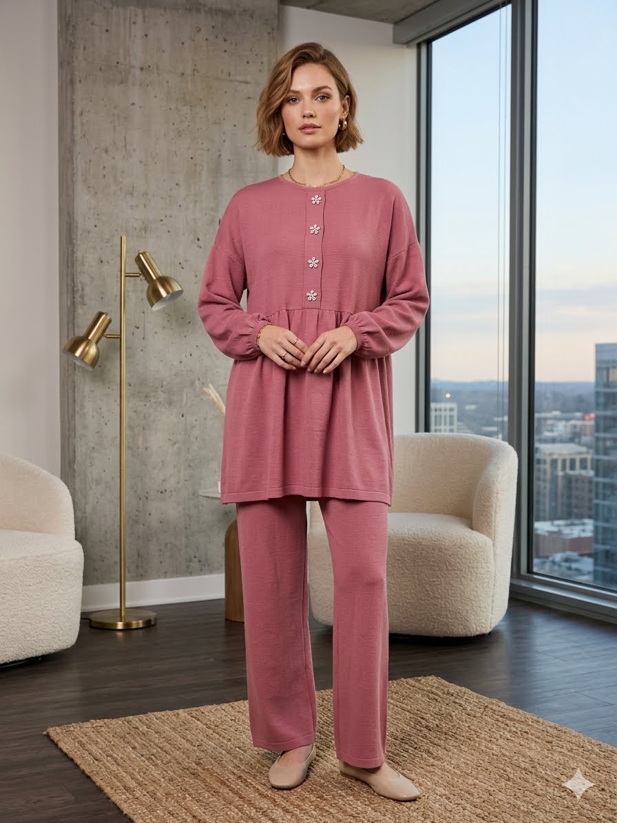 stylish two-piece coordinating lounge linen set