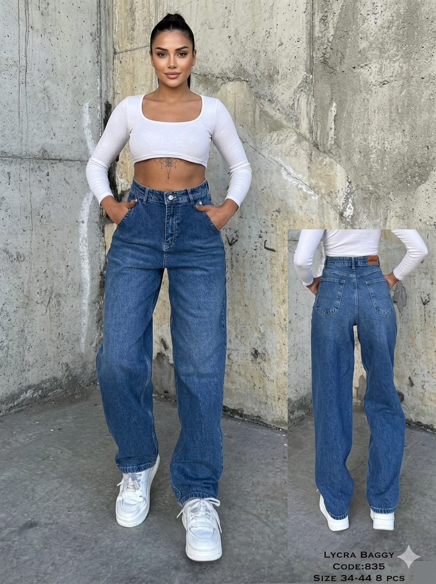 Miele Medium-Blue Wash Baggy Jeans