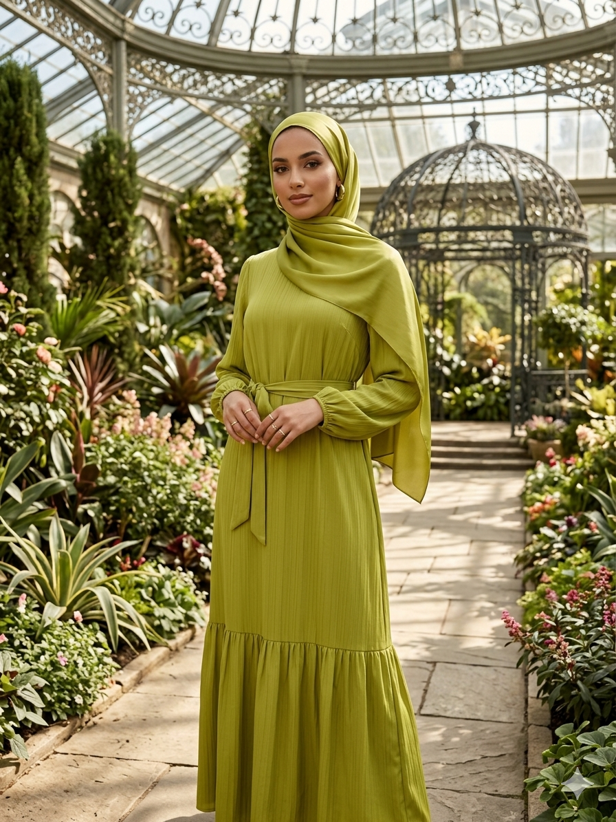 Dress, elegant, lime-green long sleeve maxi dress