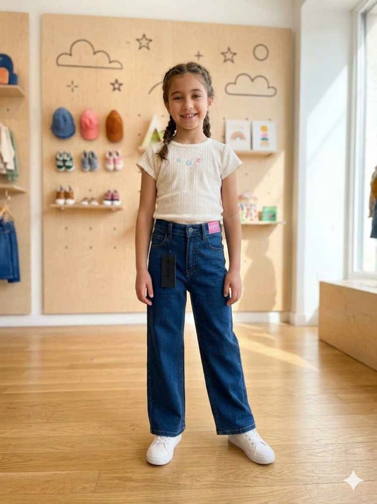 Medium-wash blue jeans