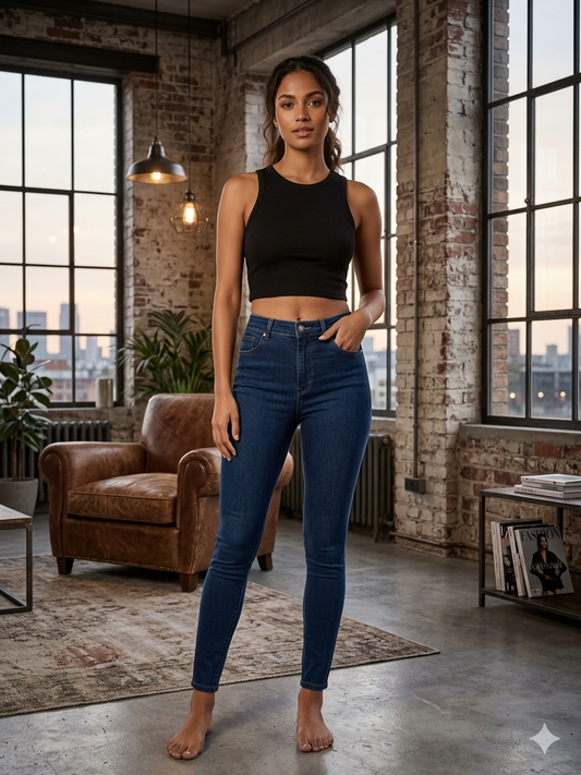 High-waisted skinny jeans in a classic medium-dark indigo wash