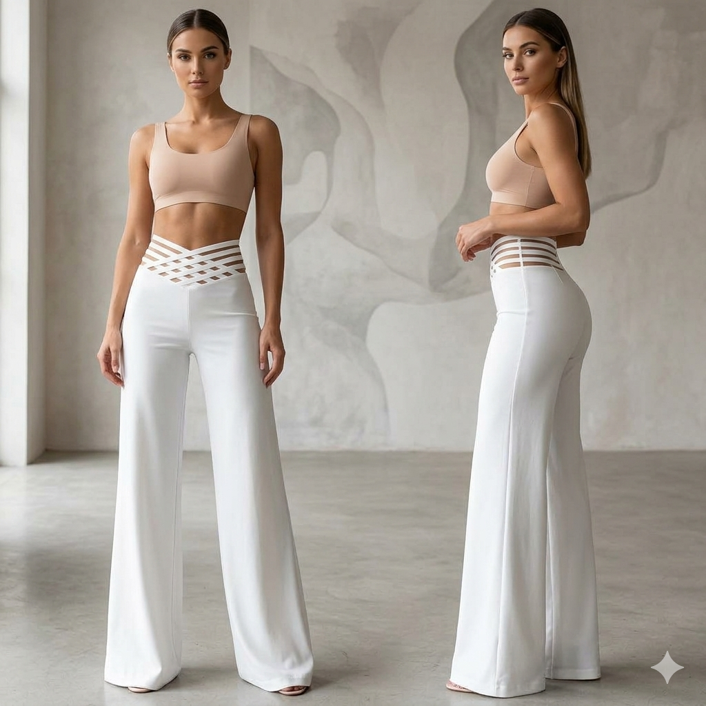 High-waisted, wide-leg pants