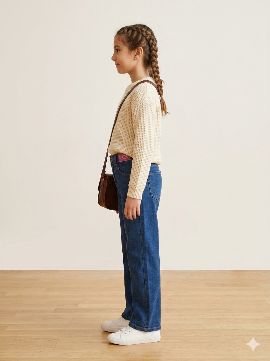 Medium-wash blue jeans