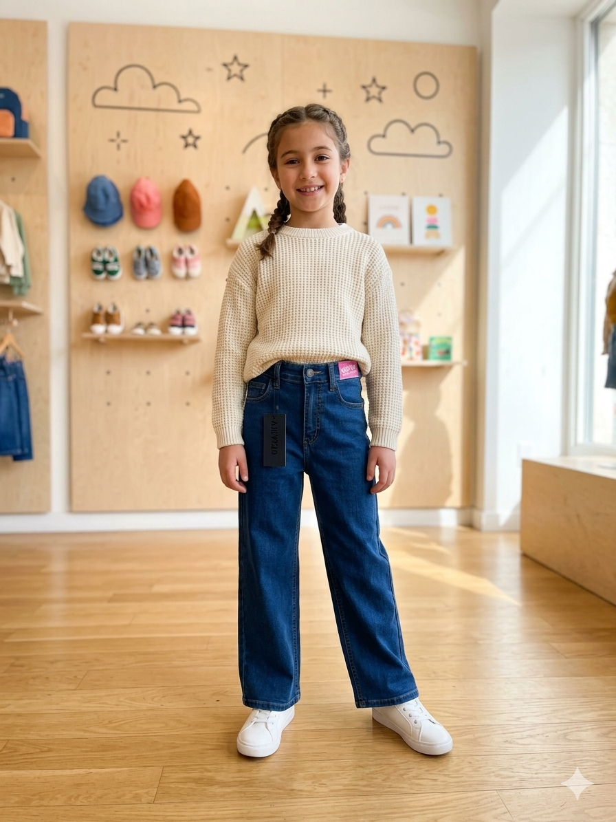 Medium-wash blue jeans