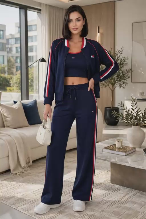 Women's Navy, Red & White Three-Piece Tracksuit Set