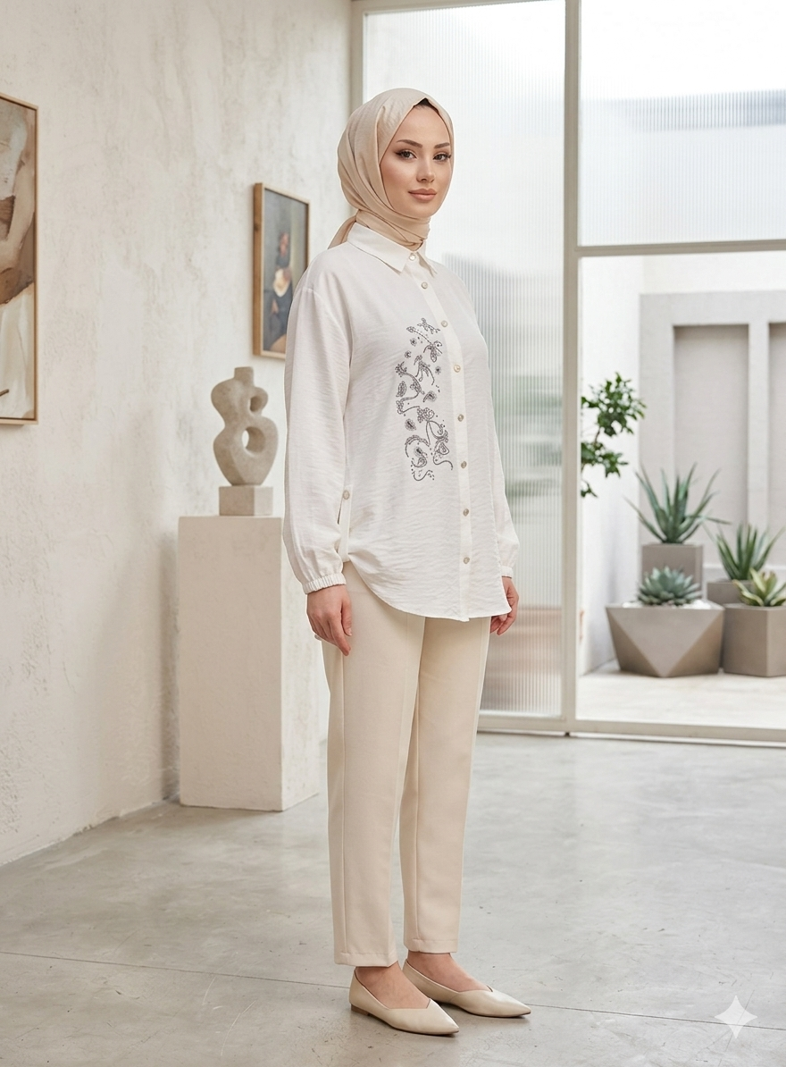 Elegant off-white button-down chemise