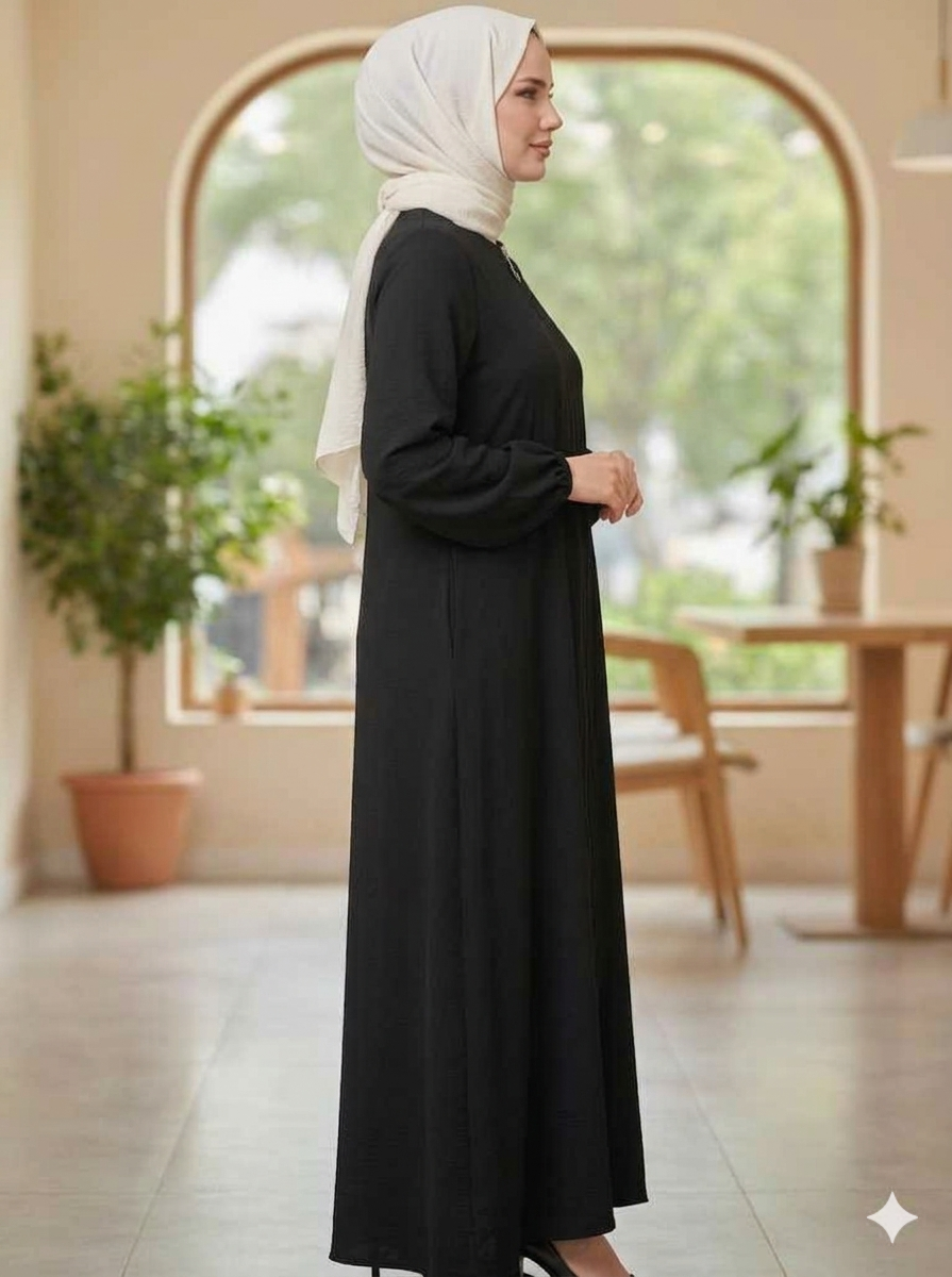 Chic black cotton abaya-style dress