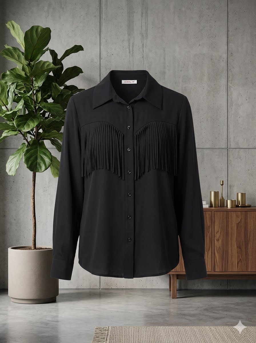 Coral Sleek black button-down shirt